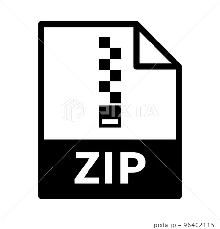ZIPファイルアイコン。データ圧縮ファイル形式。コンピュータファイル拡張子。ベクター。 96402115