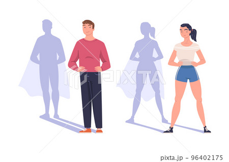 Shadow of Man and Woman Superhero Character Standing and Smiling Vector Set Shadow of Man and Woman Superhero Character Standing and Smiling Vector Set 96402175
