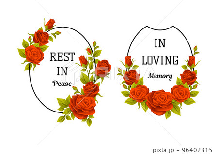 Funeral red rose oval frame with rest in peace Vector Image