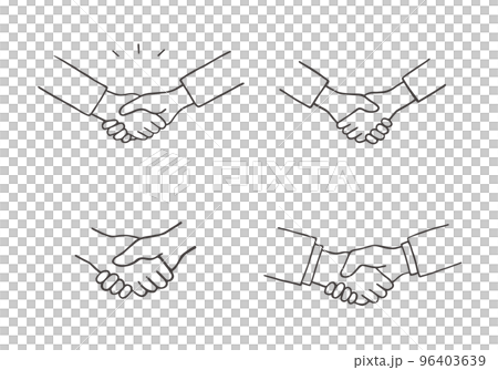 Hand-drawn illustration set of shaking hands (monochrome) 96403639