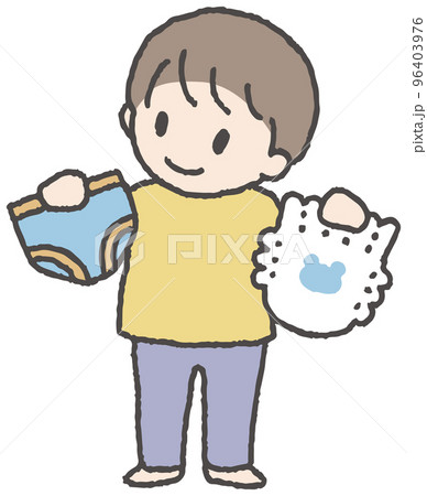 パンツとオムツを見比べる男の子のイラスト パンツとオムツを見比べる男の子のイラスト 96403976