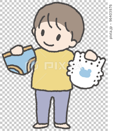 パンツとオムツを見比べる男の子のイラスト パンツとオムツを見比べる男の子のイラスト 96403976