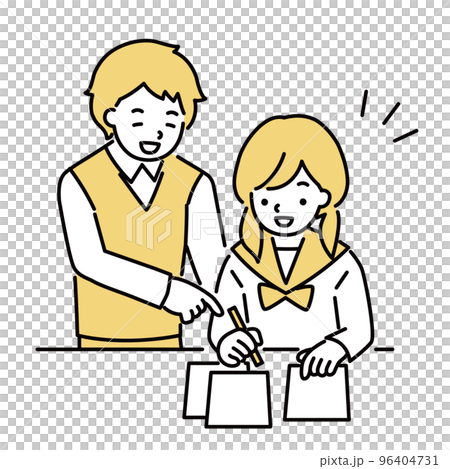 一位導師和一位教書的女學生-插圖素材 [96404731] - PIXTA圖庫