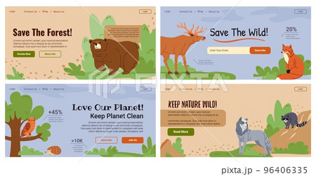 Save forest animals concept at web banner setのイラスト素材 [96406335] - PIXTA