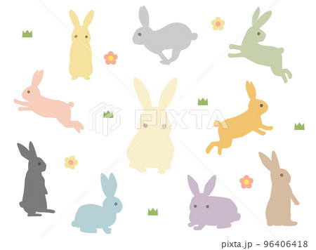 カラフルなうさぎのイラストのセット カラフルなうさぎのイラストのセット 96406418