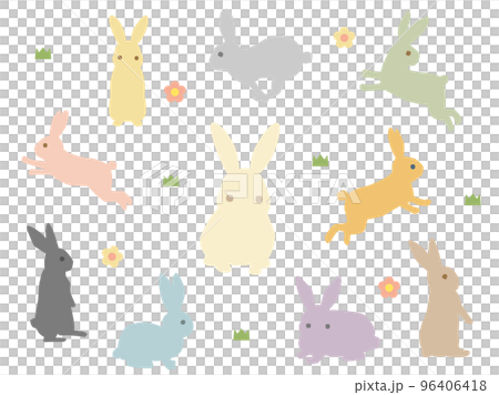 カラフルなうさぎのイラストのセット カラフルなうさぎのイラストのセット 96406418