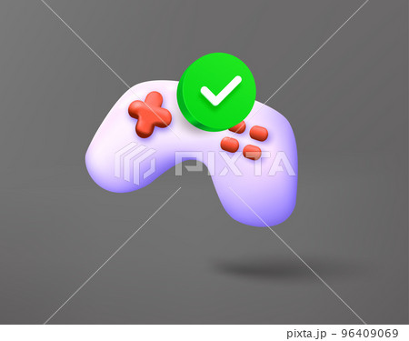 Gamepad with green checkmark. 3d vector icon 96409069