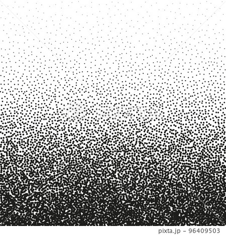 Stipple pattern, dotted geometric background. Stippling, dotwork drawing, shading using dots. Pixel disintegration, random halftone effect. White noise grainy texture. Vector illustration Stipple pattern, dotted geometric background. Stippling, dotwork drawing, shading using dots. Pixel disintegration, random halftone effect. White noise grainy texture. Vector illustration 96409503