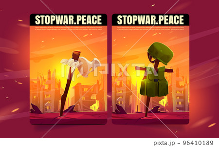 Set of stop war cartoon banner vector illustration 96410189
