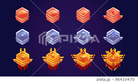 Game rank icons, bronze, silver and gold badges 96410470
