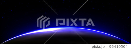 Earth in galaxy with rising sun outline edge 96410504