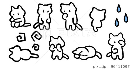 落ち込む猫 悲しい 悩む シンプルでかわいい装飾イラストセット 落ち込む猫 悲しい 悩む シンプルでかわいい装飾イラストセット 96411097