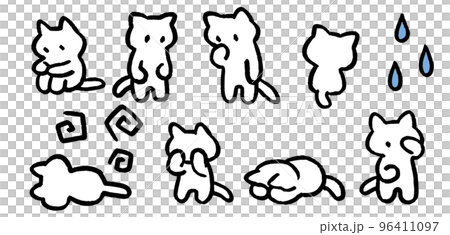 落ち込む猫 悲しい 悩む シンプルでかわいい装飾イラストセット 落ち込む猫 悲しい 悩む シンプルでかわいい装飾イラストセット 96411097