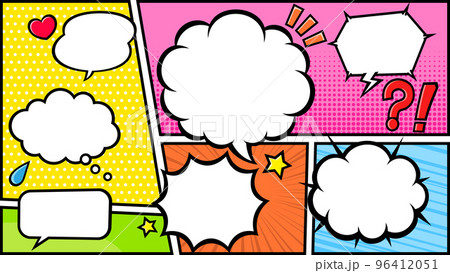 アメコミ風　コマ割り　背景　マーク付き　イラスト　フルHD　 96412051
