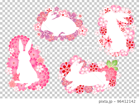 2023 Japanese style rabbit silhouette New Year's card 96412142