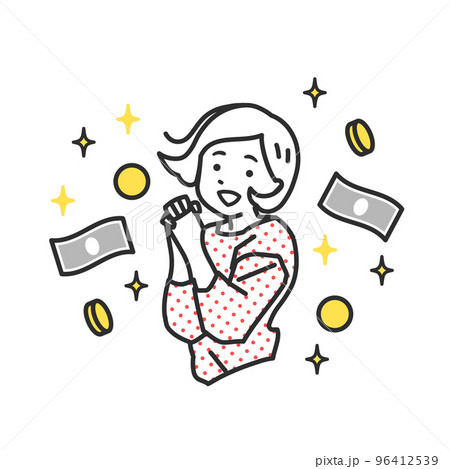 お金が沢山手に入ってウハウハ喜んでいる女性 お金が沢山手に入ってウハウハ喜んでいる女性 96412539