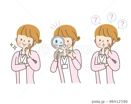 若い女性看護師の表情イラストセット 96412590