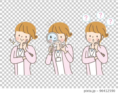 若い女性看護師の表情イラストセット 96412590