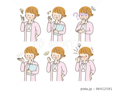 若い女性看護師の表情イラストセット 若い女性看護師の表情イラストセット 96412591