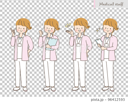 若い女性看護師の表情イラストセット 96412593