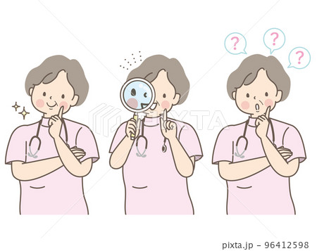 ふくよかな女性看護師の表情イラストセット 96412598