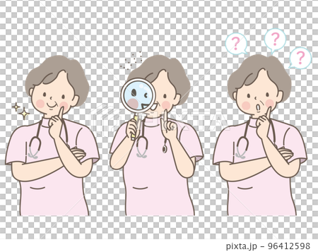 ふくよかな女性看護師の表情イラストセット 96412598