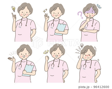 ふくよかな女性看護師の表情イラストセット ふくよかな女性看護師の表情イラストセット 96412600