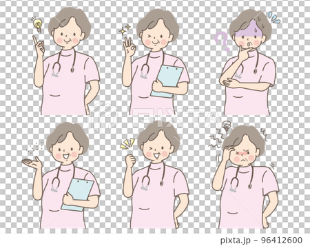 ふくよかな女性看護師の表情イラストセット ふくよかな女性看護師の表情イラストセット 96412600