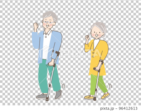 Illustration material of senior men and women walking with a cane 96412613