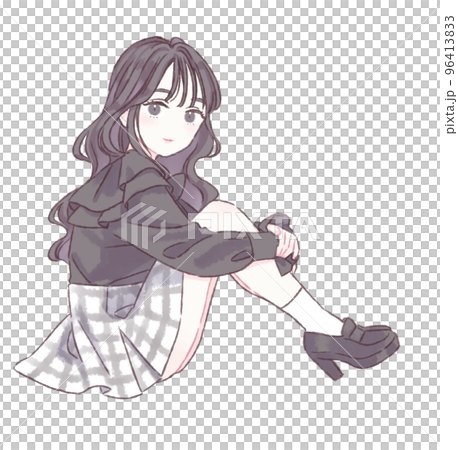 Woman sitting sideways Miniskirt black blouse 96413833