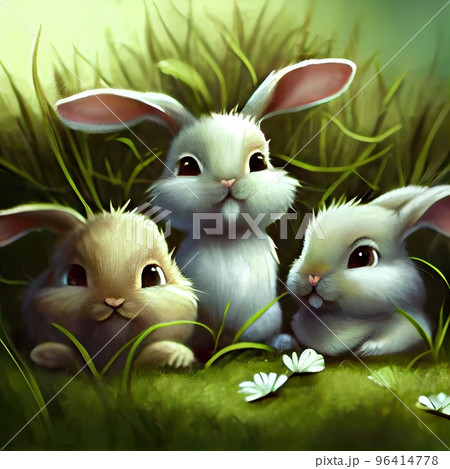 Cute little bunnies sitting in the grass 96414778