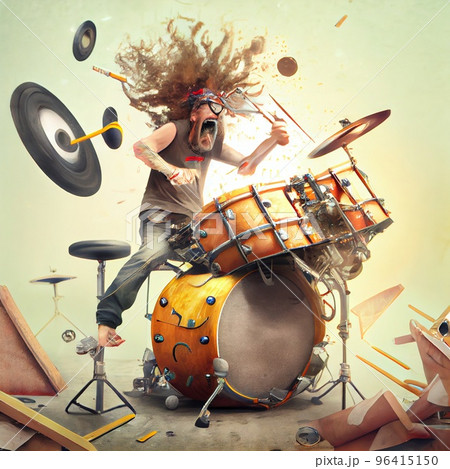 Crazy drummer banging the drums - StockCrazy drummer banging the drums - Stock  