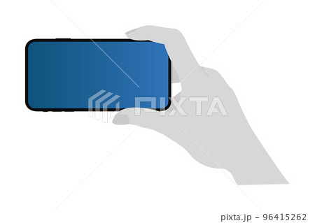 スマートフォン（横）を持っている手のイラスト / スマホ画面内デザインスペース 96415262