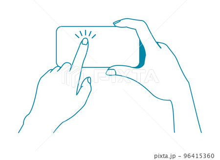 スマートフォン（横）を持っている手のイラスト (画面タップ)  / スマホ画面内デザインスペース 96415360