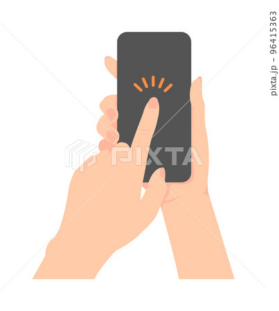 スマートフォン(縦)を持っている手のイラスト (画面タップ) / スマホ画面内デザインスペース スマートフォン(縦)を持っている手のイラスト (画面タップ) / スマホ画面内デザインスペース 96415363