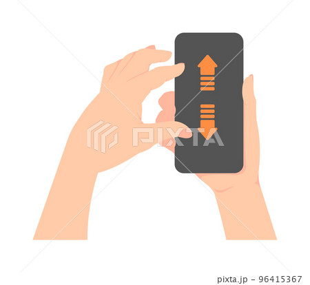 スマートフォン（縦）を持っている手のイラスト (ピンチアウト)  / スマホ画面内デザインスペース 96415367