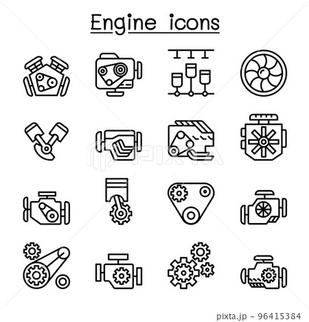 Engine icon set in thin line style 96415384