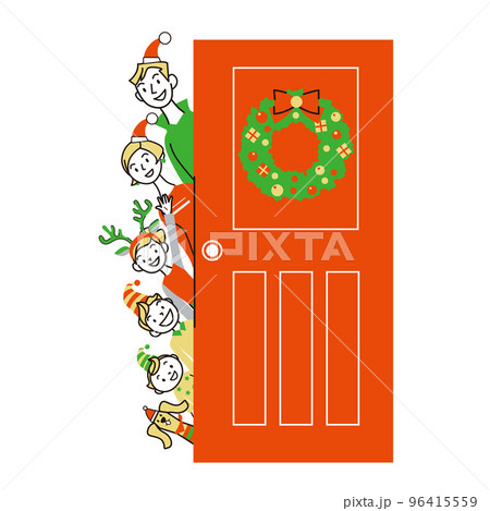 クリスマス　ドア　家族　笑顔　イラスト 96415559