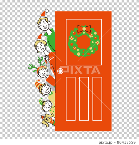 クリスマス　ドア　家族　笑顔　イラスト 96415559