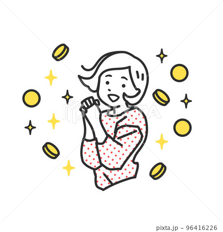 ポイントが沢山手に入って喜んでいる若い女性のシプルタッチのイラスト 96416226