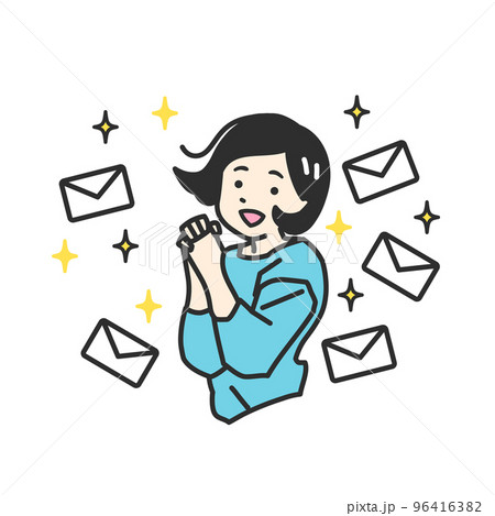 お問い合わせが沢山来て喜んでいるオフィスワーカーの若い女性のシプルタッチのベクターイラスト お問い合わせが沢山来て喜んでいるオフィスワーカーの若い女性のシプルタッチのベクターイラスト 96416382