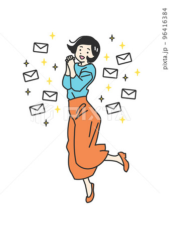 お問い合わせが沢山来て喜んでいるオフィスワーカーの若い女性のシプルタッチのベクターイラスト お問い合わせが沢山来て喜んでいるオフィスワーカーの若い女性のシプルタッチのベクターイラスト 96416384