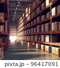 Huge shelves of a logistics company filled with boxes 96417091