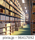 Huge shelves of a logistics company filled with boxes 96417092