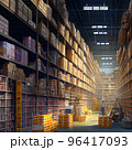 Huge shelves of a logistics company filled with boxes 96417093
