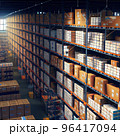 Huge shelves of a logistics company filled with boxes 96417094