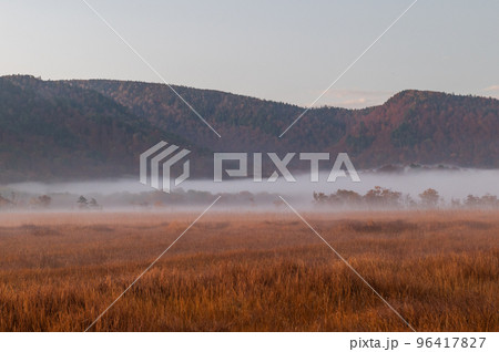 秋の尾瀬 幻想的な朝の風景 秋の尾瀬 幻想的な朝の風景 96417827