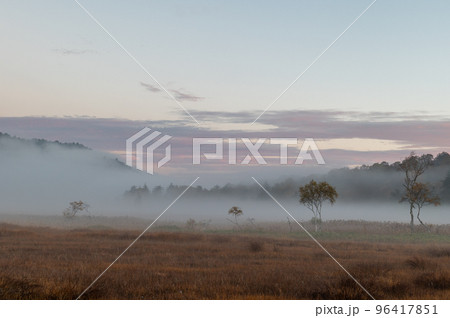 秋の尾瀬 幻想的な朝の風景 秋の尾瀬 幻想的な朝の風景 96417851