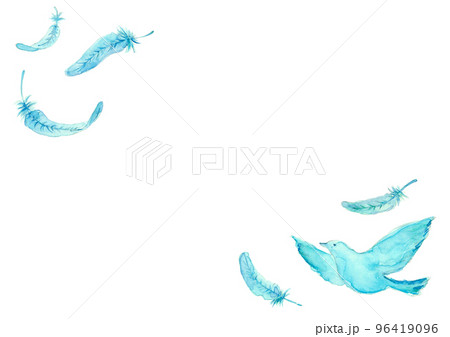 水彩風の羽ばたく鳥 イラスト素材 96419096