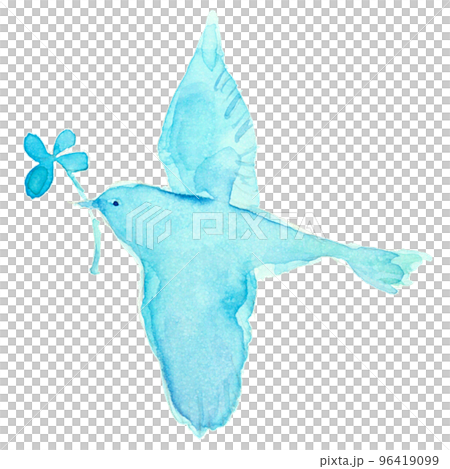 水彩風の羽ばたく鳥 イラスト素材 96419099